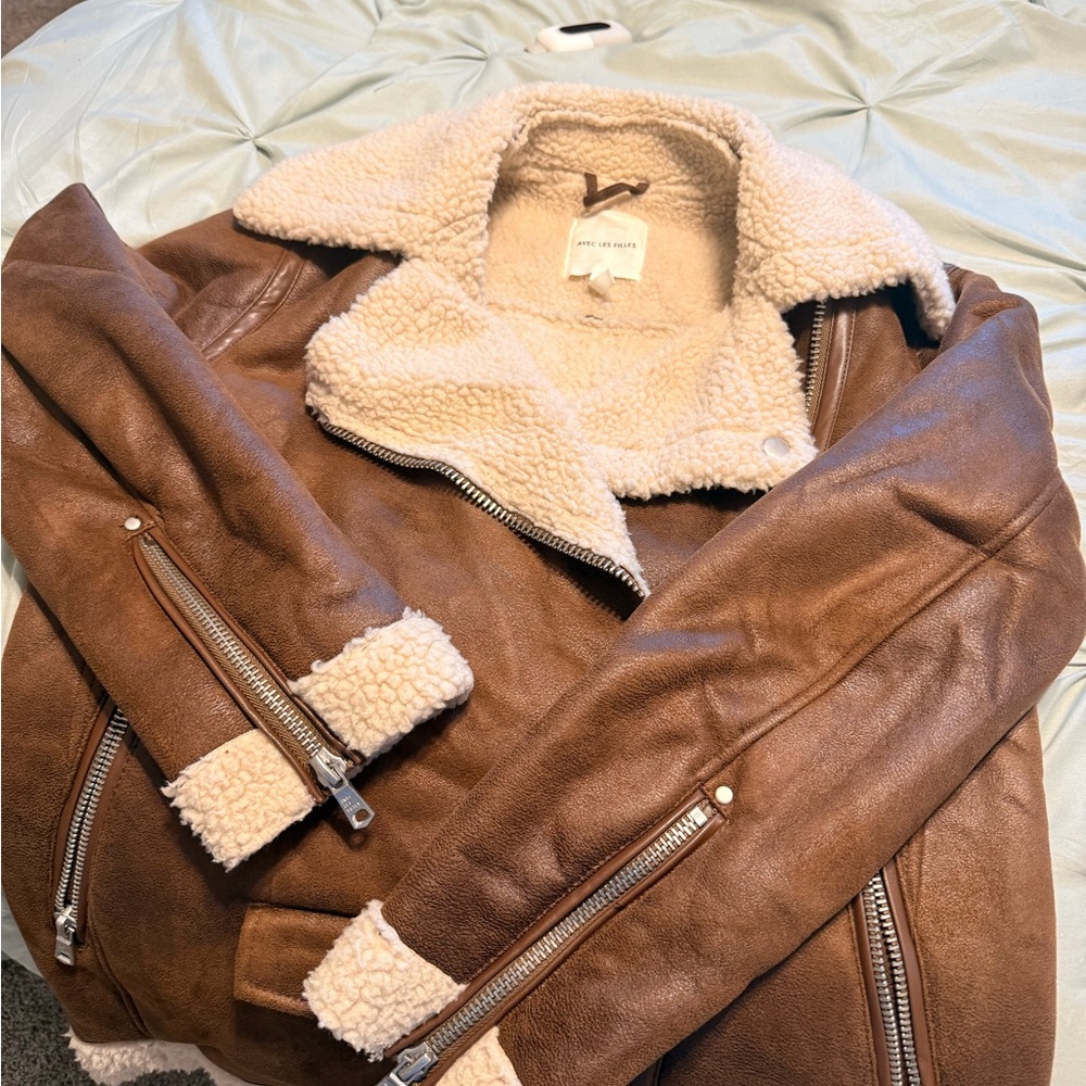 Avec Les Filles Brown Leather Shearling Jacket